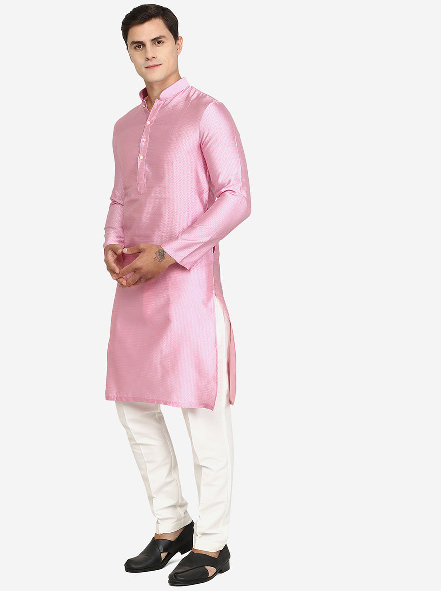 French Pink Texture Silk Blend Kurta | The Kurta Company