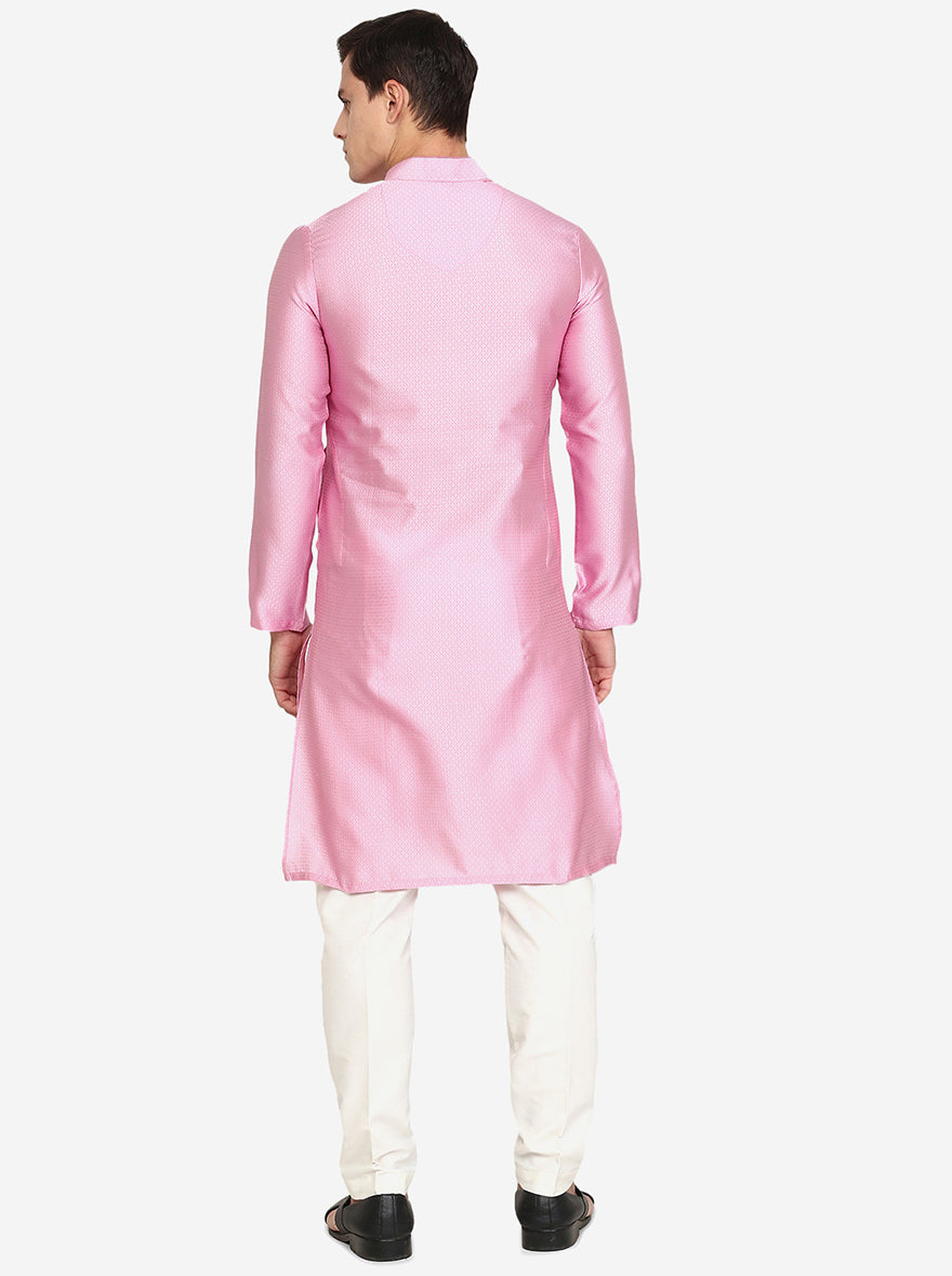 French Pink Texture Silk Blend Kurta | The Kurta Company
