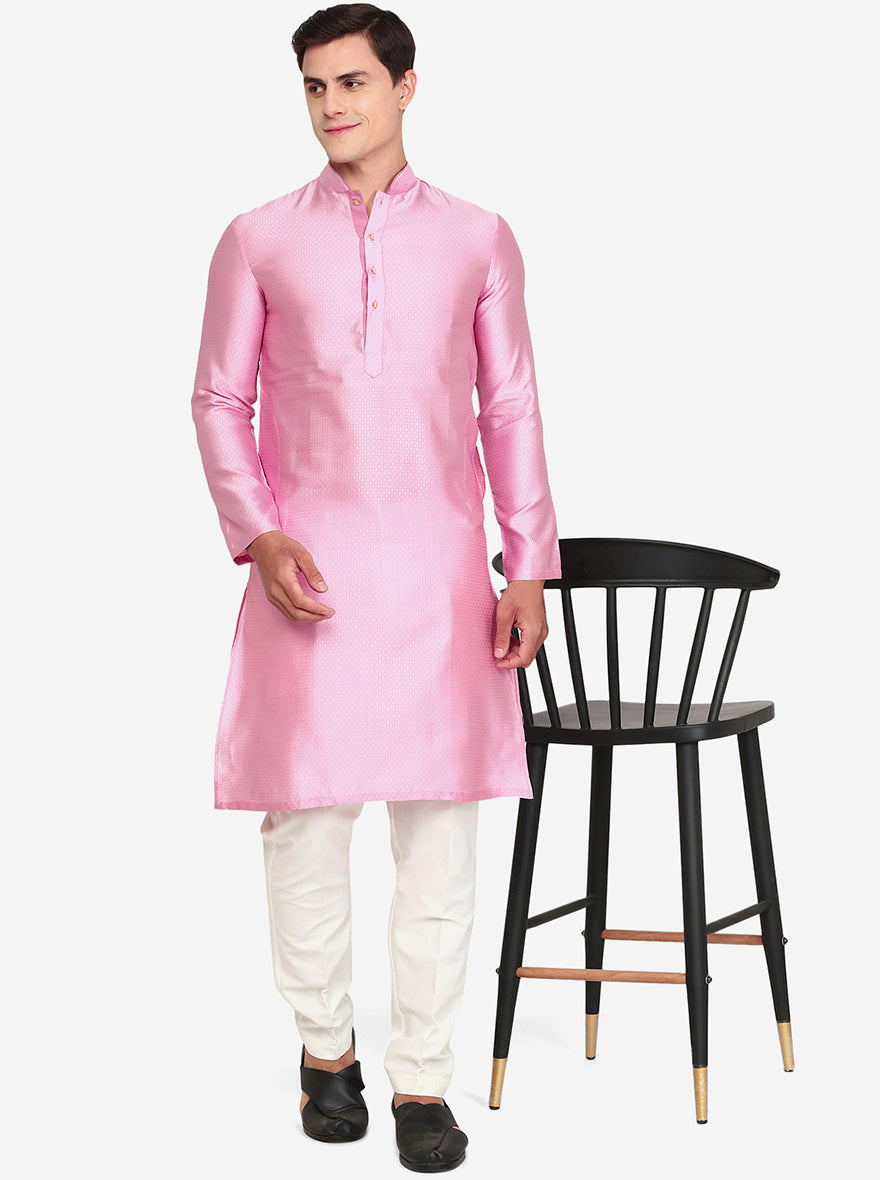French Pink Texture Silk Blend Kurta | The Kurta Company