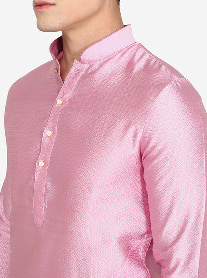 French Pink Texture Silk Blend Kurta | The Kurta Company