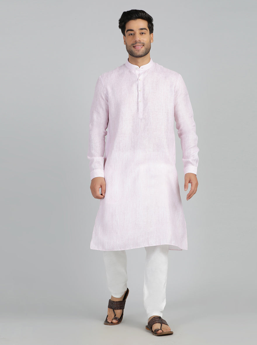 Baby Pink Solid Regular Fit Modi Kurta | JadeBlue