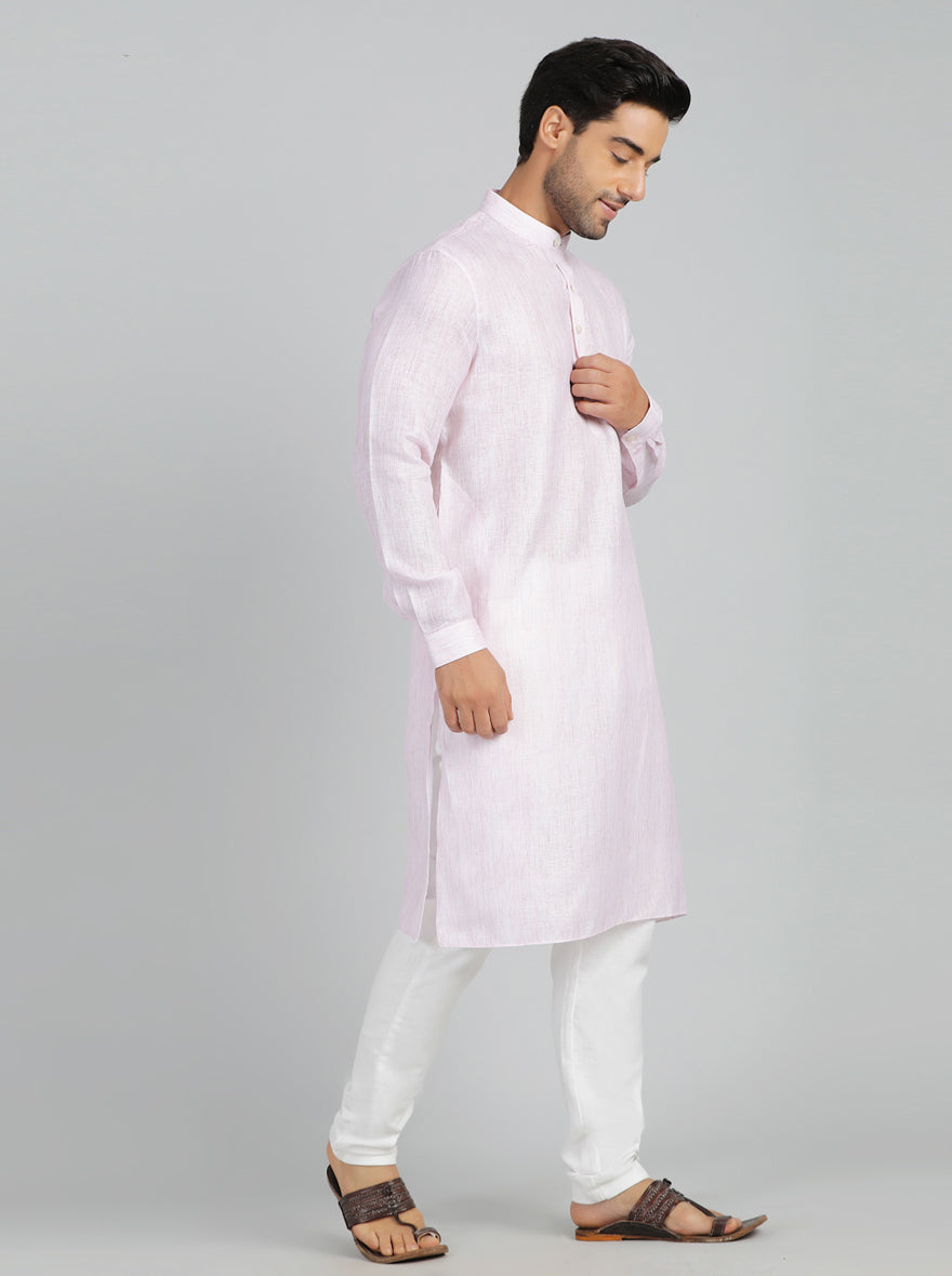Baby Pink Solid Regular Fit Modi Kurta | JadeBlue