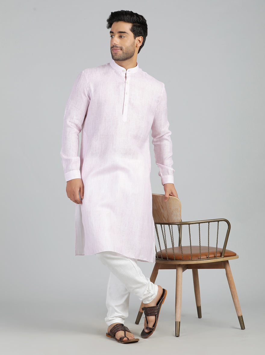 Baby Pink Solid Regular Fit Modi Kurta | JadeBlue
