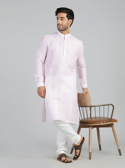 Baby Pink Solid Regular Fit Modi Kurta | JadeBlue