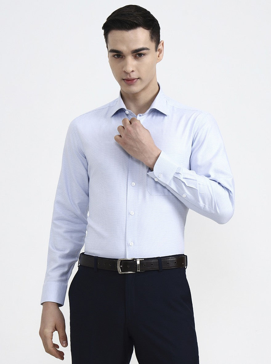 White & Blue Solid Regular Fit Formal Shirt | JadeBlue