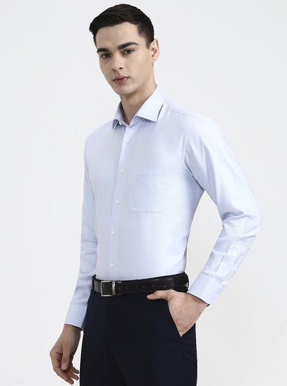 White & Blue Solid Regular Fit Formal Shirt | JadeBlue