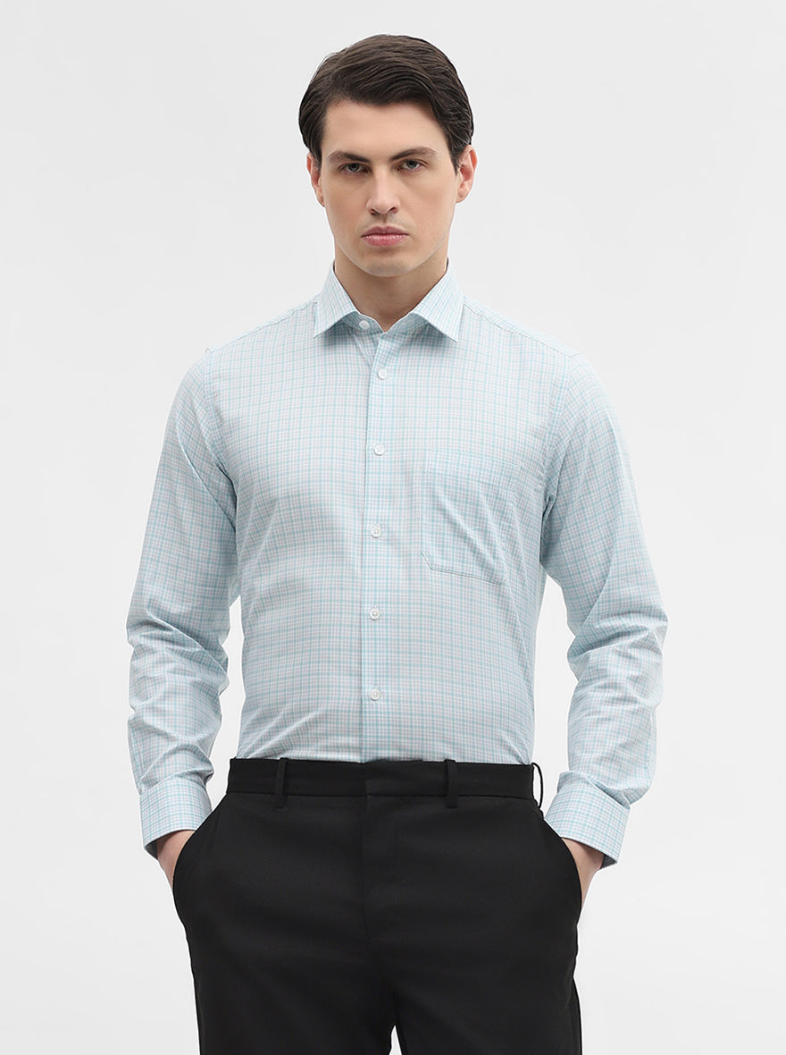 White & Green Checked Regular Fit Formal Shirt | JadeBlue