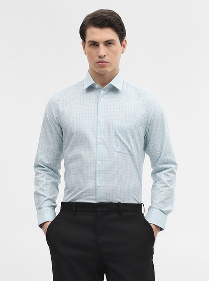 White & Green Checked Regular Fit Formal Shirt | JadeBlue
