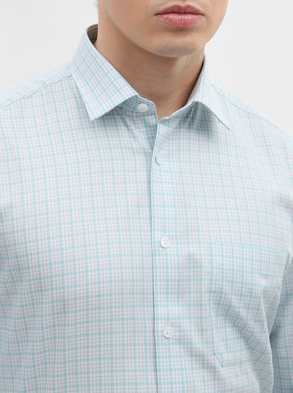 White & Green Checked Regular Fit Formal Shirt | JadeBlue