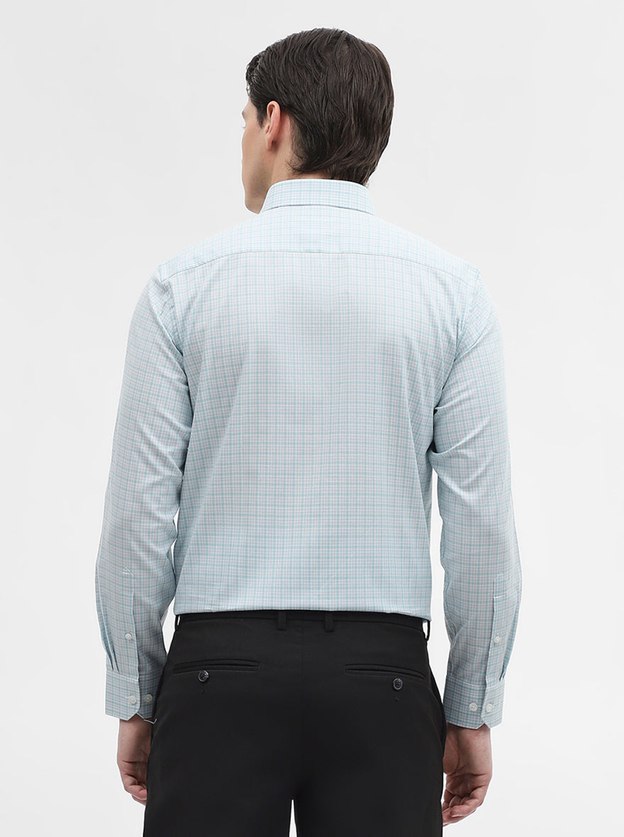 White & Green Checked Regular Fit Formal Shirt | JadeBlue
