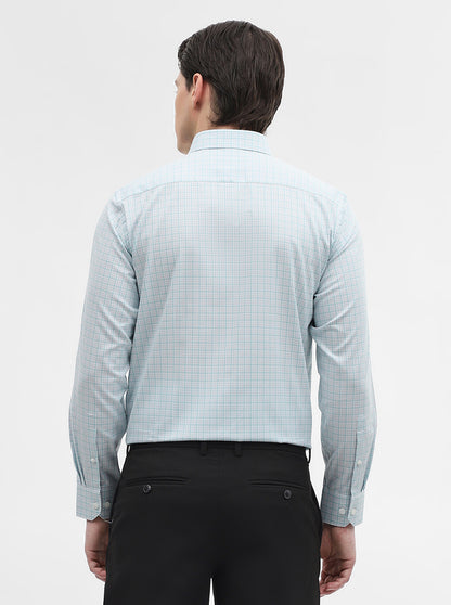 White & Green Checked Regular Fit Formal Shirt | JadeBlue