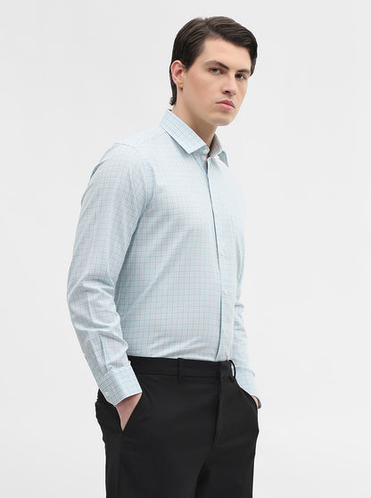 White & Green Checked Regular Fit Formal Shirt | JadeBlue