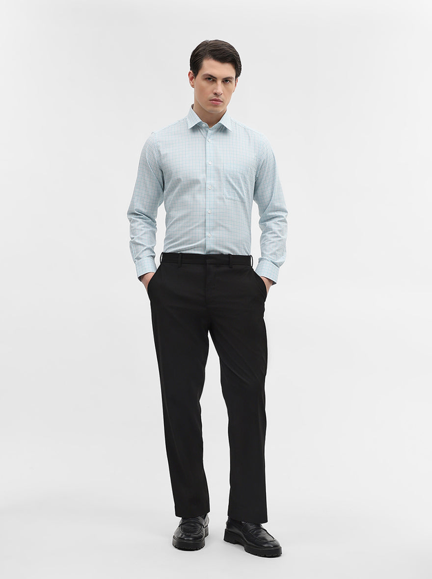 White & Green Checked Regular Fit Formal Shirt | JadeBlue