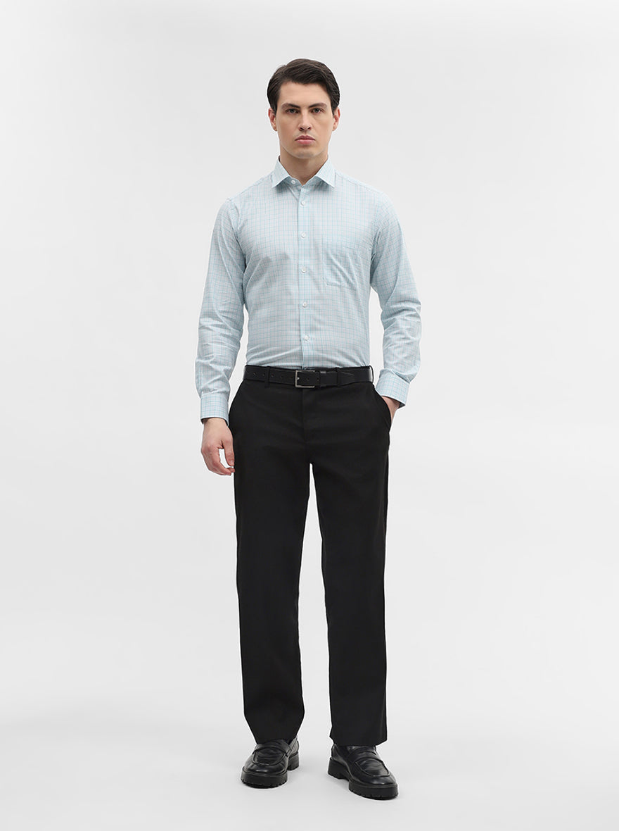 White & Green Checked Regular Fit Formal Shirt | JadeBlue