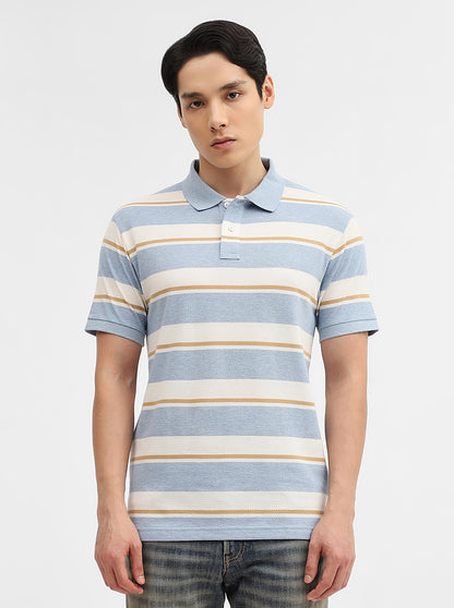 Blue & White Striped Slim Fit Polo T-Shirt | Greenfibre
