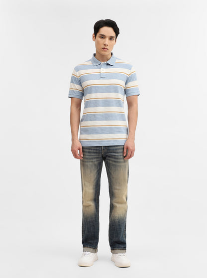 Blue & White Striped Slim Fit Polo T-Shirt | Greenfibre