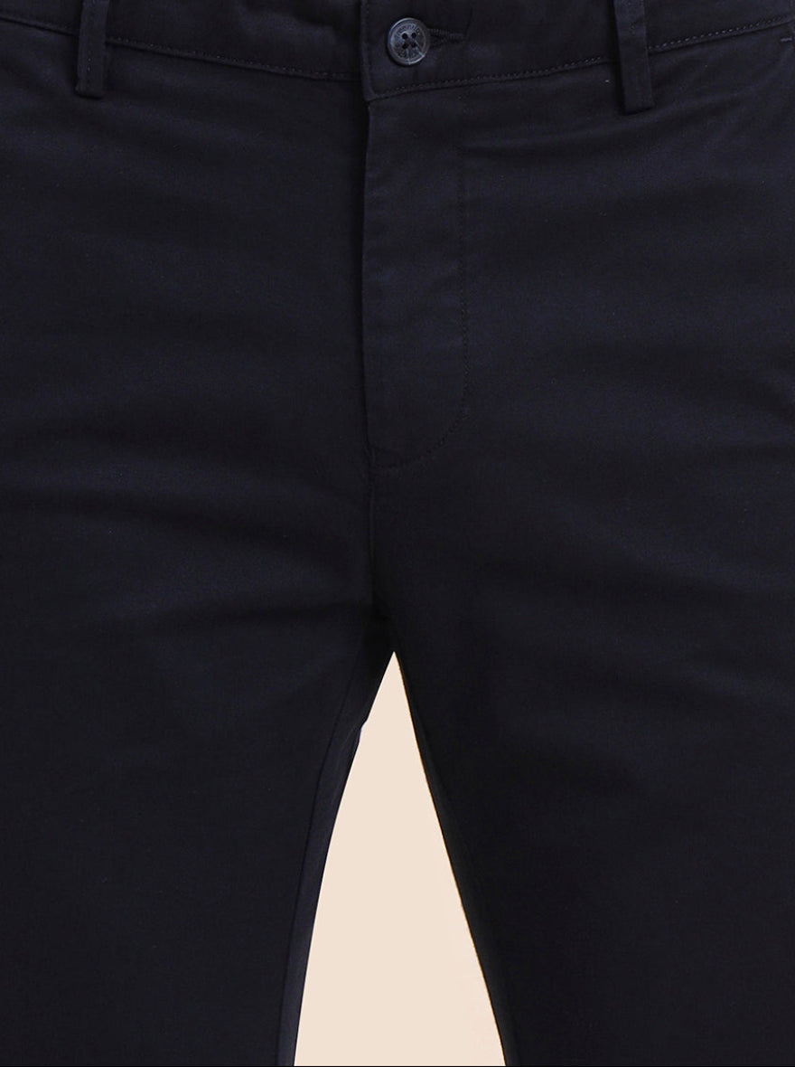 Navy Blue Printed Super Slim Fit Casual Trouser | Greenfibre