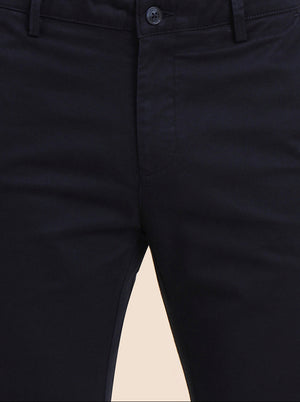 Navy Blue Printed Super Slim Fit Casual Trouser | Greenfibre