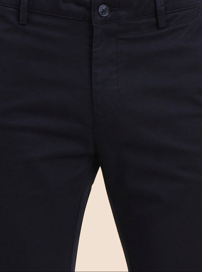 Navy Blue Printed Super Slim Fit Casual Trouser | Greenfibre