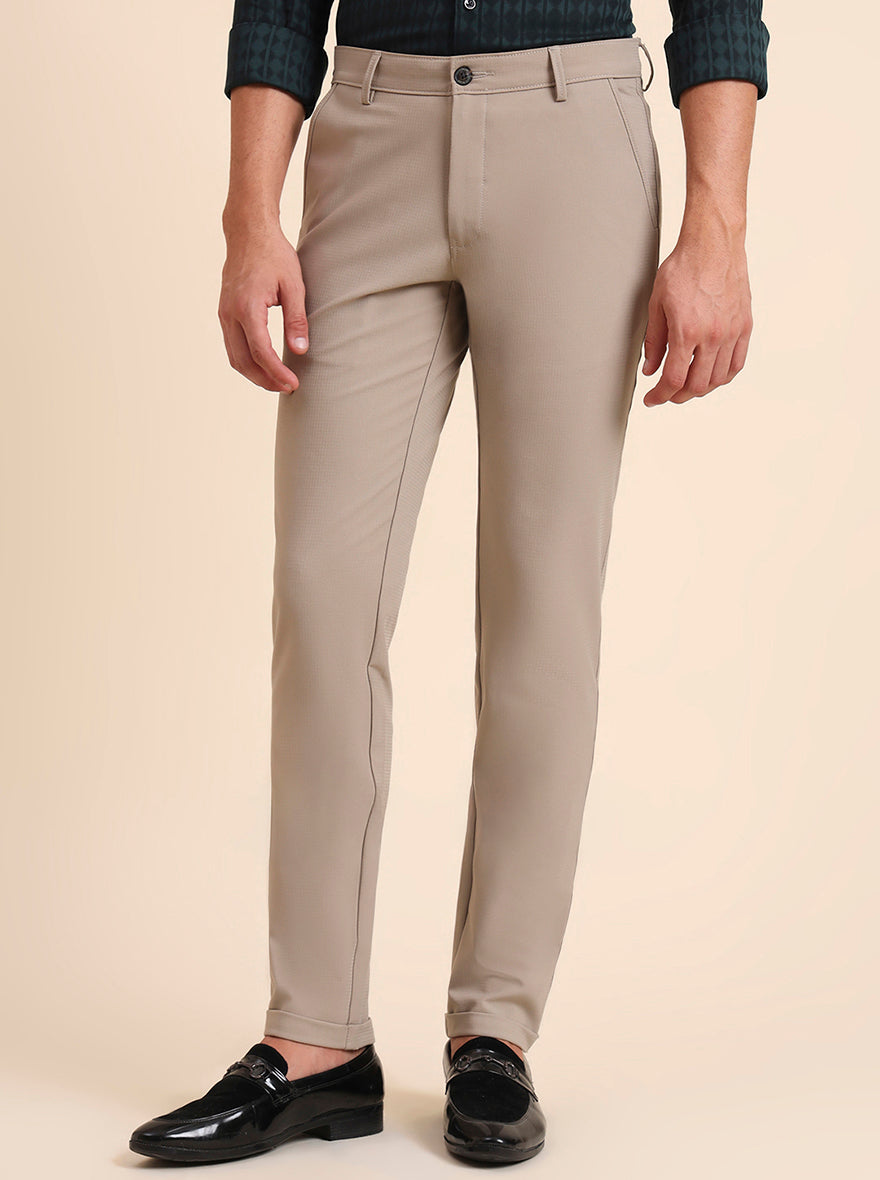 Beige Solid Slim Fit Club Wear Trouser | JB Studio
