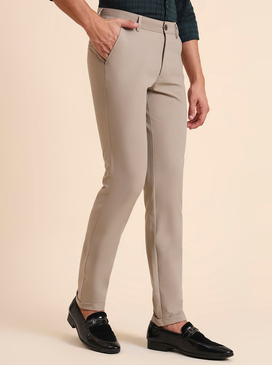 Beige Solid Slim Fit Club Wear Trouser | JB Studio