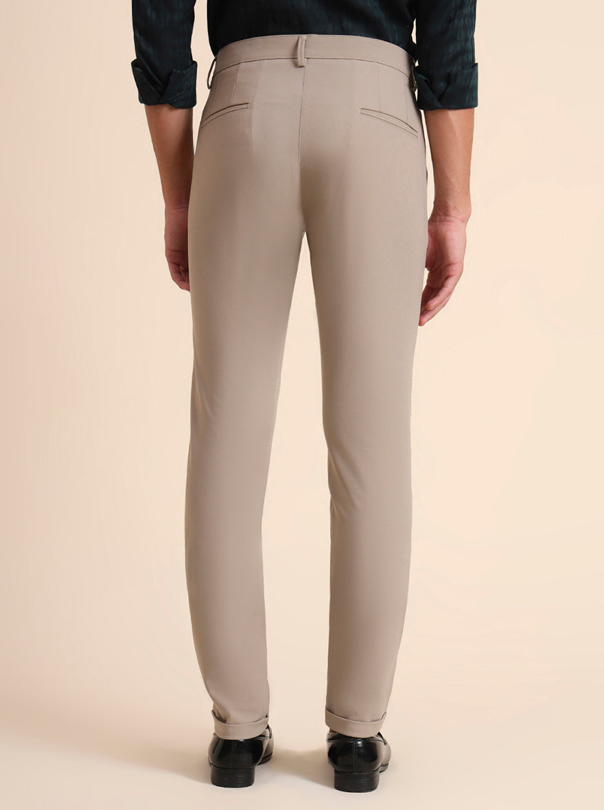 Beige Solid Slim Fit Club Wear Trouser | JB Studio