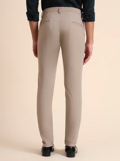 Beige Solid Slim Fit Club Wear Trouser | JB Studio