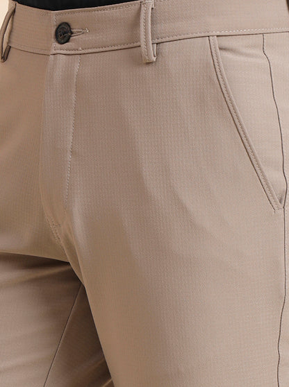 Beige Solid Slim Fit Club Wear Trouser | JB Studio