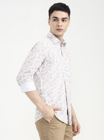 Beige Printed Tailored Fit Semi Casual Shirt | JadeBlue