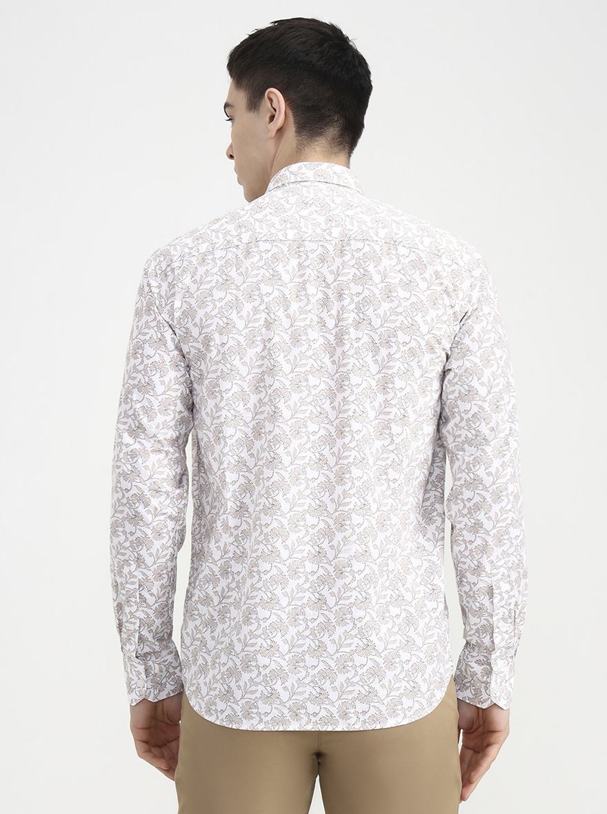 Beige Printed Tailored Fit Semi Casual Shirt | JadeBlue