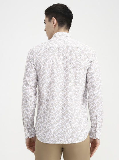 Beige Printed Tailored Fit Semi Casual Shirt | JadeBlue