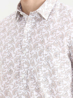 Beige Printed Tailored Fit Semi Casual Shirt | JadeBlue