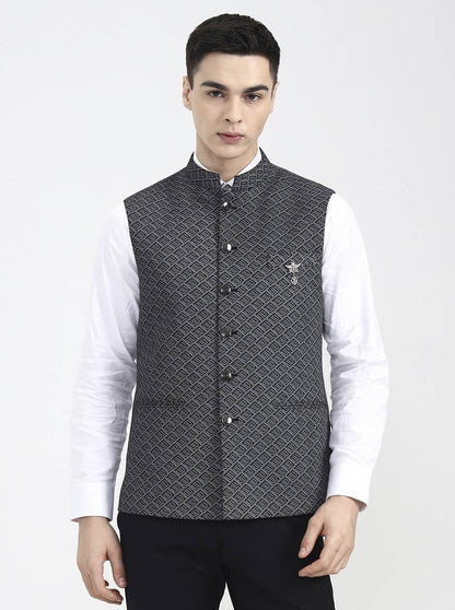 Grey Printed Regular Fit Waistcoat | Wyre