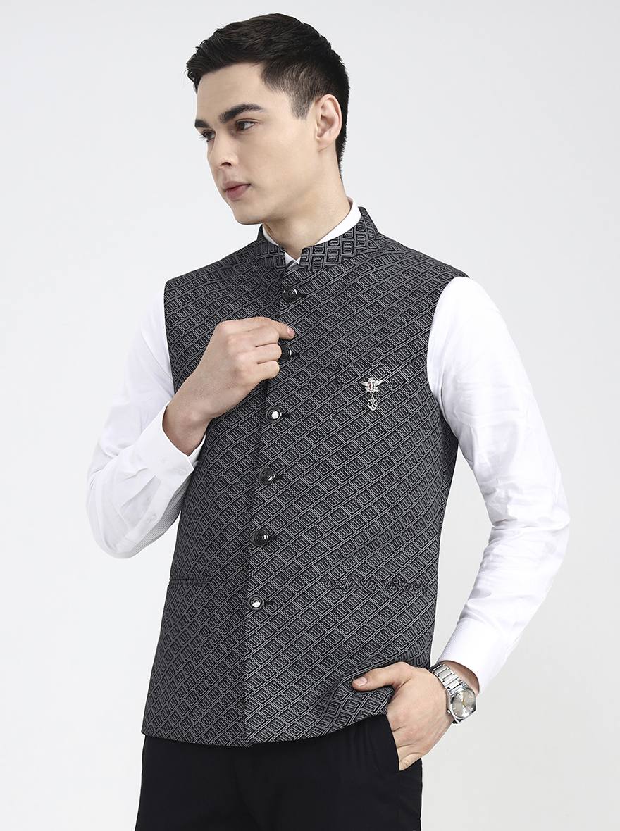 Grey Printed Regular Fit Waistcoat | Wyre