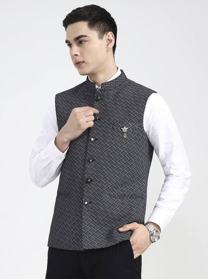 Grey Printed Regular Fit Waistcoat | Wyre