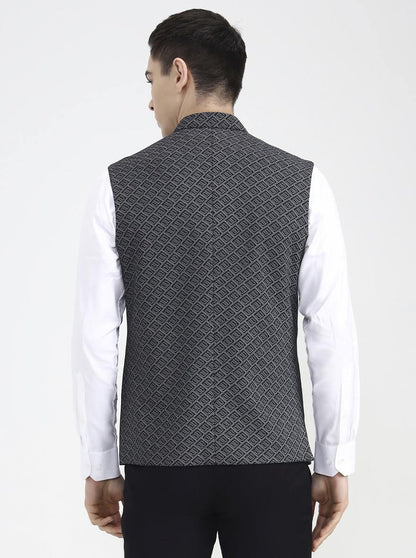 Grey Printed Regular Fit Waistcoat | Wyre