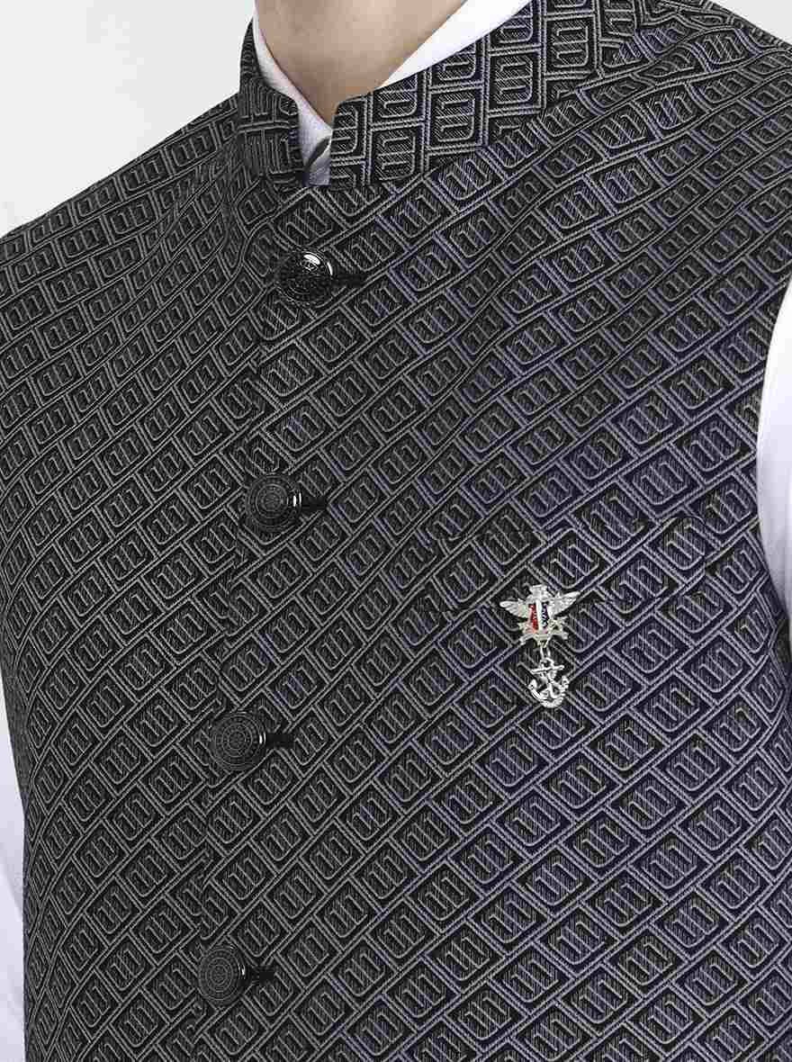 Grey Printed Regular Fit Waistcoat | Wyre