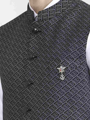 Grey Printed Regular Fit Waistcoat | Wyre