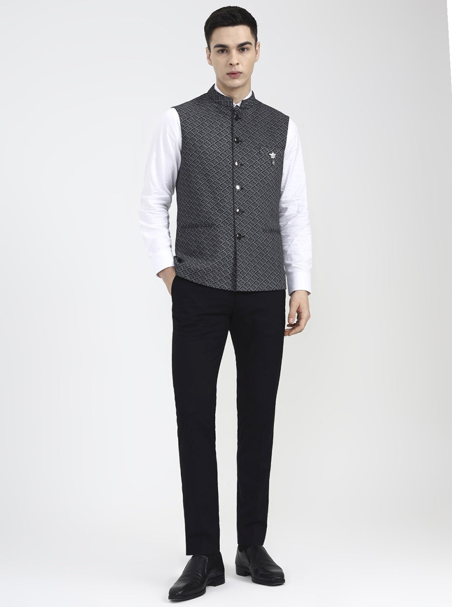 Grey Printed Regular Fit Waistcoat | Wyre