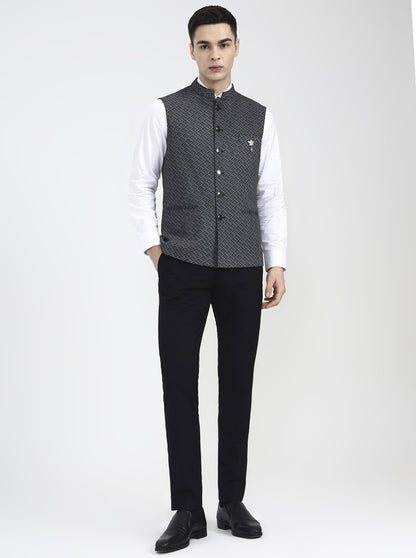 Grey Printed Regular Fit Waistcoat | Wyre