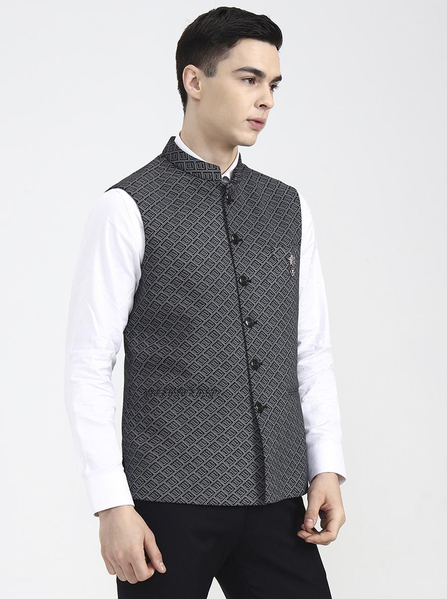 Grey Printed Regular Fit Waistcoat | Wyre