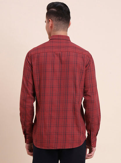 Red Checked Smart Fit Semi Casual Shirt | Greenfibre