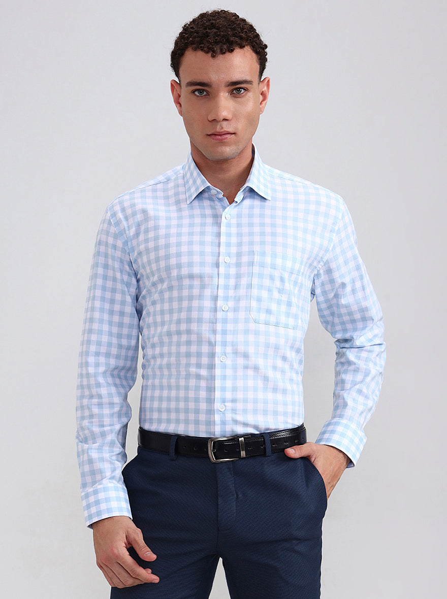 White Blue Checked Regular Fit Formal Shirt | JadeBlue