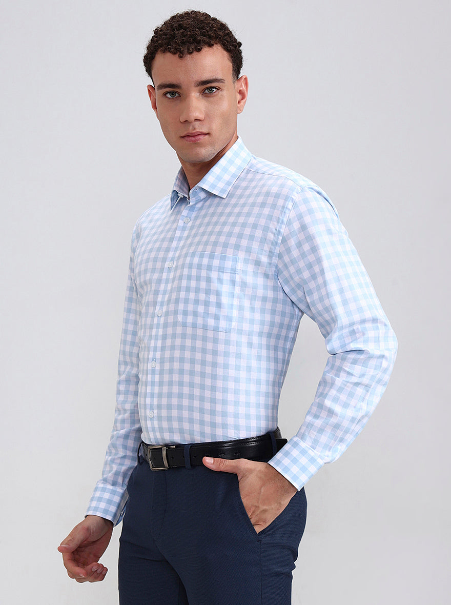 White Blue Checked Regular Fit Formal Shirt | JadeBlue