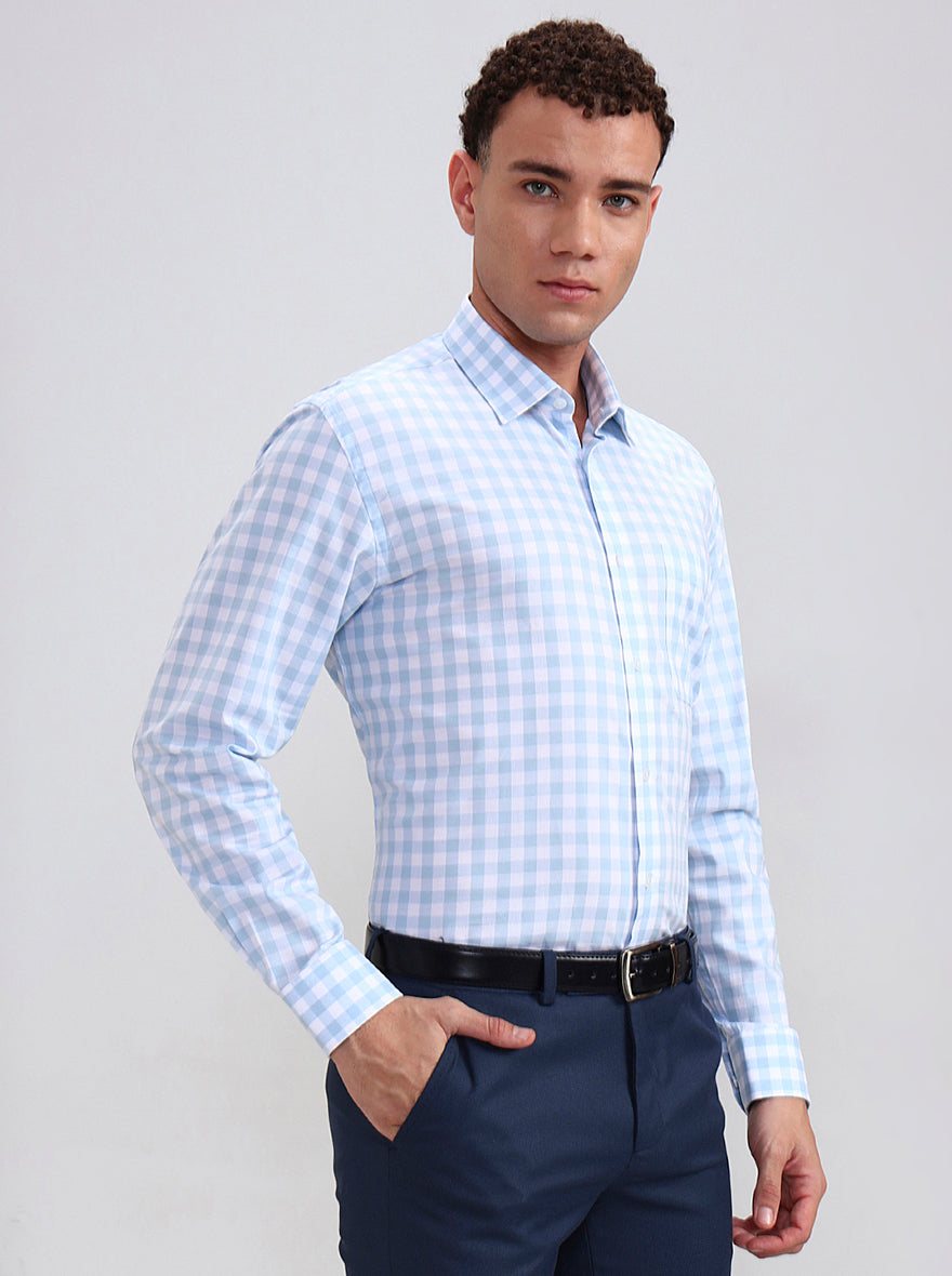 White Blue Checked Regular Fit Formal Shirt | JadeBlue