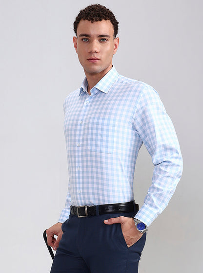 White Blue Checked Regular Fit Formal Shirt | JadeBlue