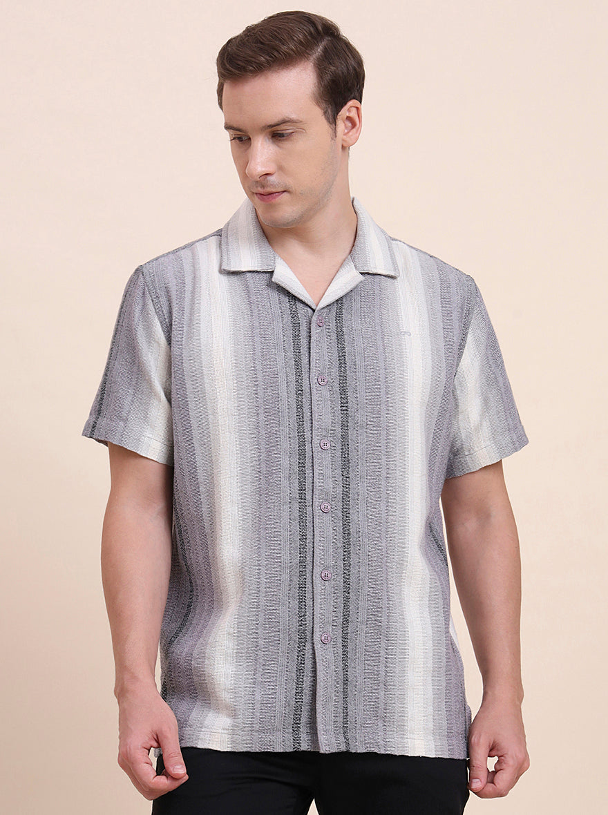 Black Striped Slim Fit Casual Shirt | JadeBlue