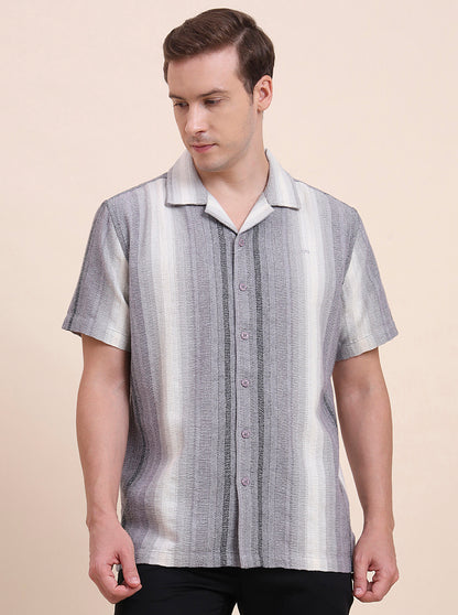 Black Striped Slim Fit Casual Shirt | JadeBlue