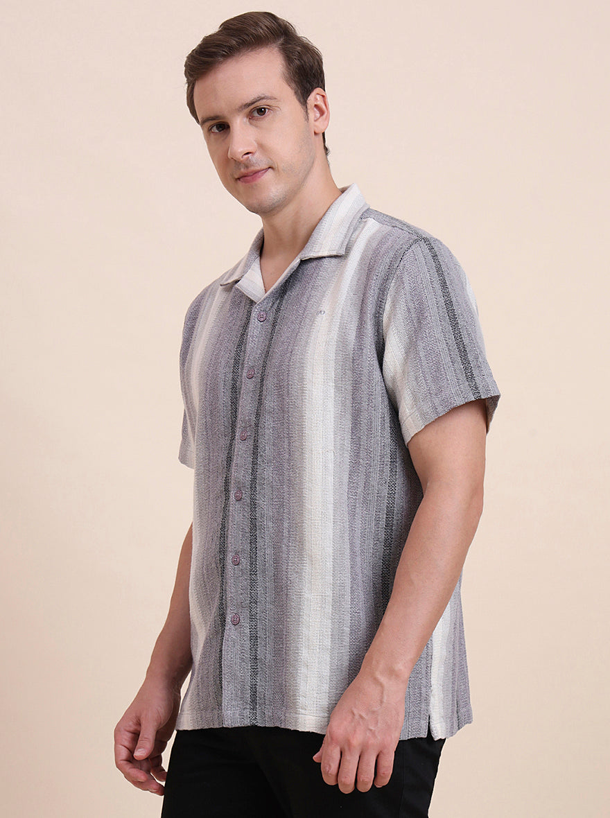 Black Striped Slim Fit Casual Shirt | JadeBlue