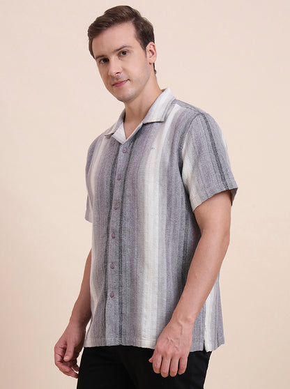 Black Striped Slim Fit Casual Shirt | JadeBlue